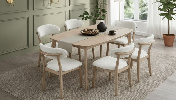 ACTU Scandinavian Dining Table Set with Upholstered Chairs for Small Spaces (Seats 4–6)