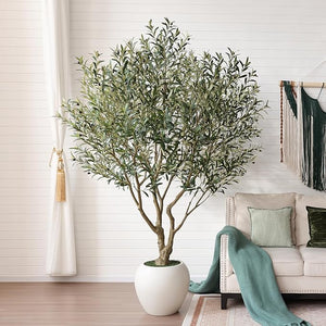 Artificial Olive Tree with Silk Leaves & White Pot