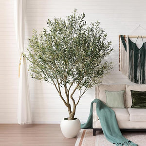 Artificial Olive Tree with Silk Leaves & White Pot